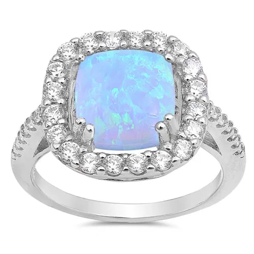 925 Sterling Silver Princess Cut Opal Ring With CZs