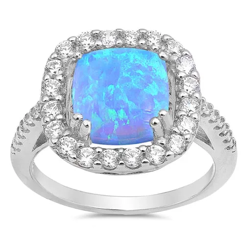 925 Sterling Silver Princess Cut Opal Ring With CZs