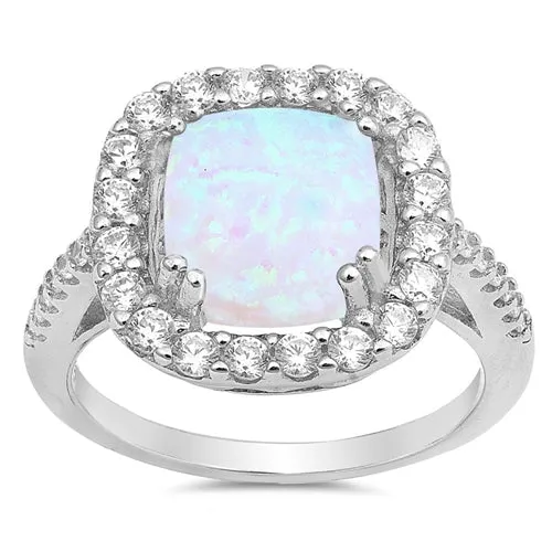 925 Sterling Silver Princess Cut Opal Ring With CZs