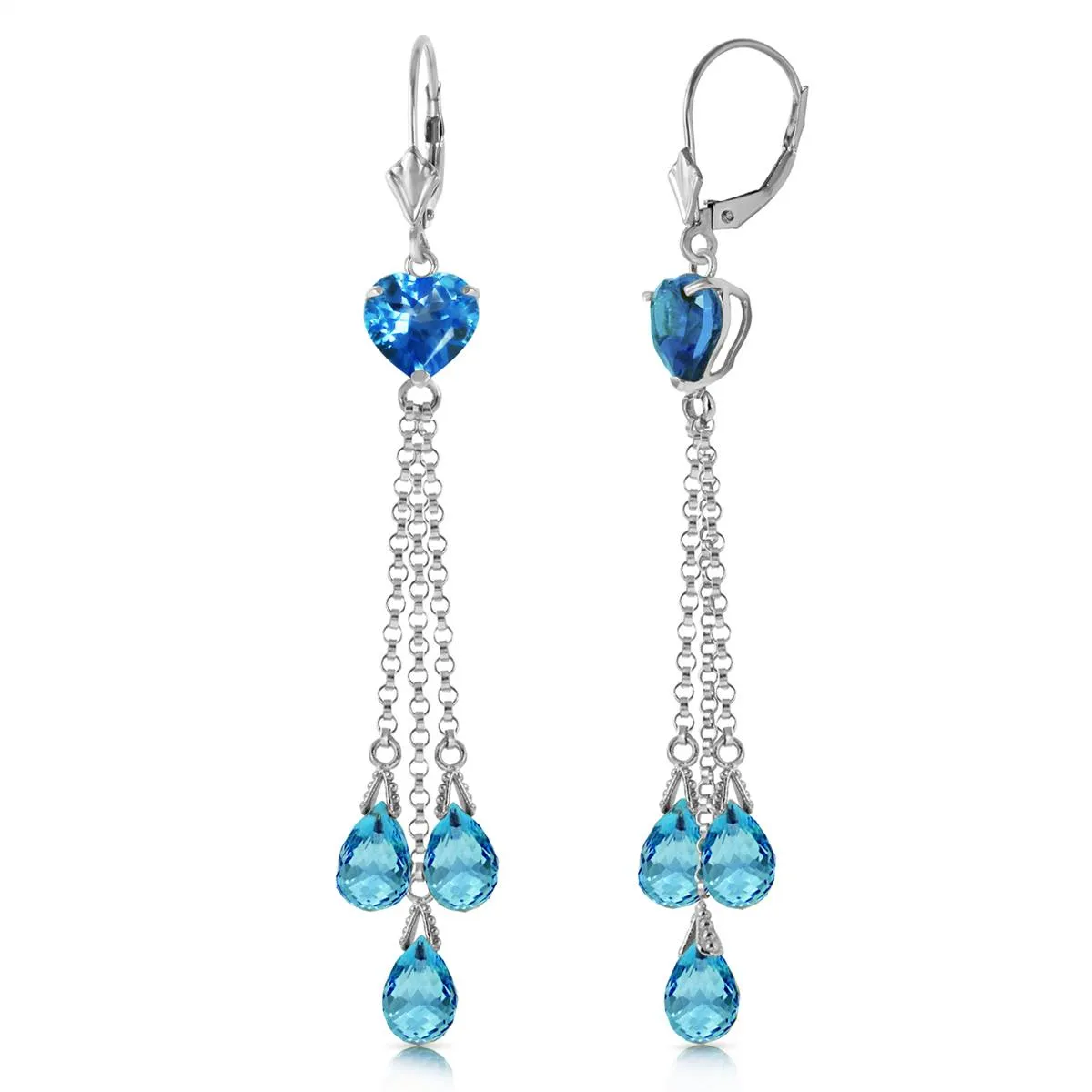 9.5 Carat 14K Solid White Gold Chandelier Earrings Briolette Blue Topaz