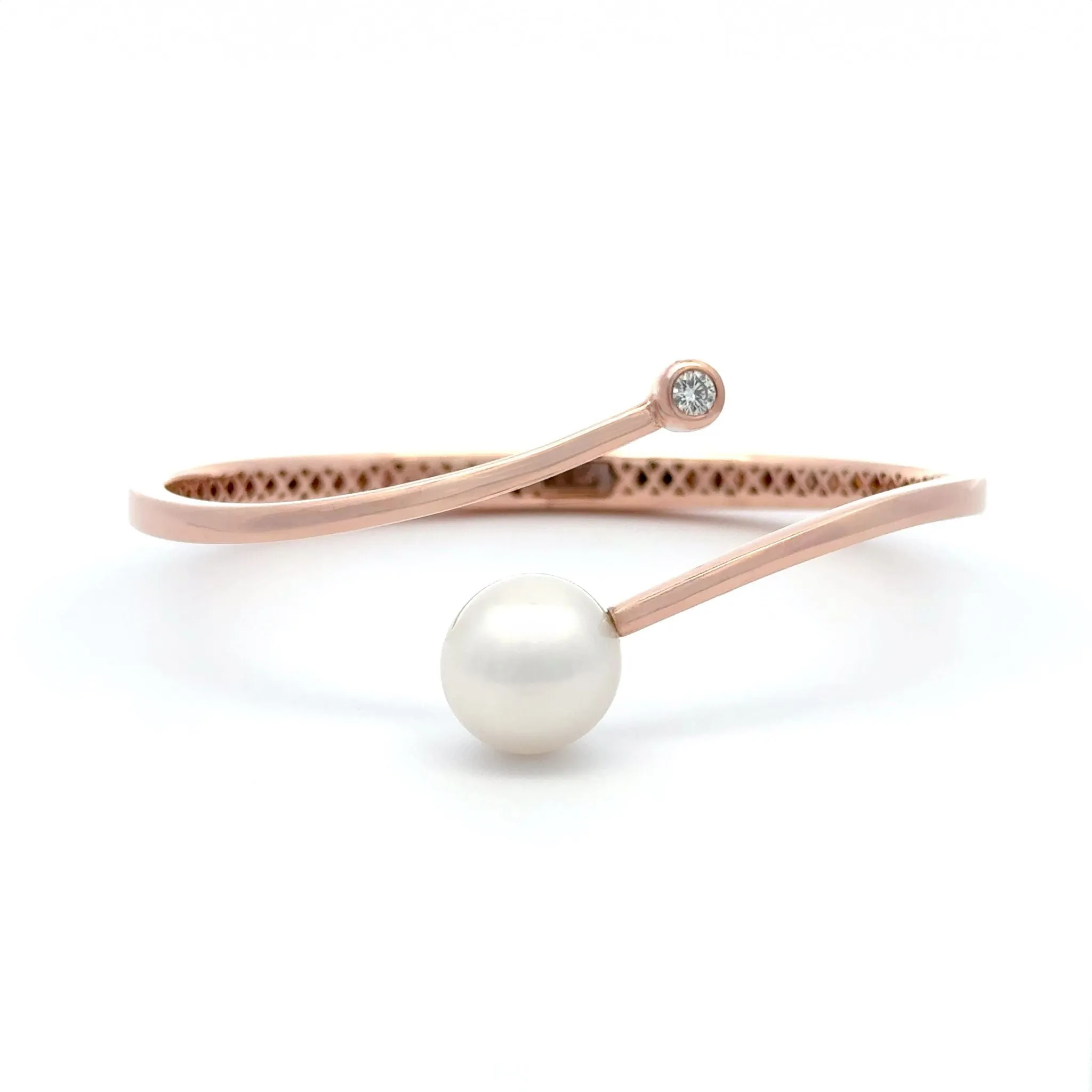 9K Rose Gold Australian South Sea 12-13mm Cultured Pearl and Diamond Bangle