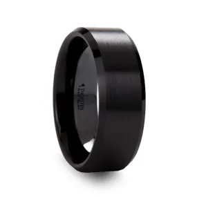 ABIA Beveled Brushed Black Ceramic Wedding Band For Men & Women 6mm & 8mm