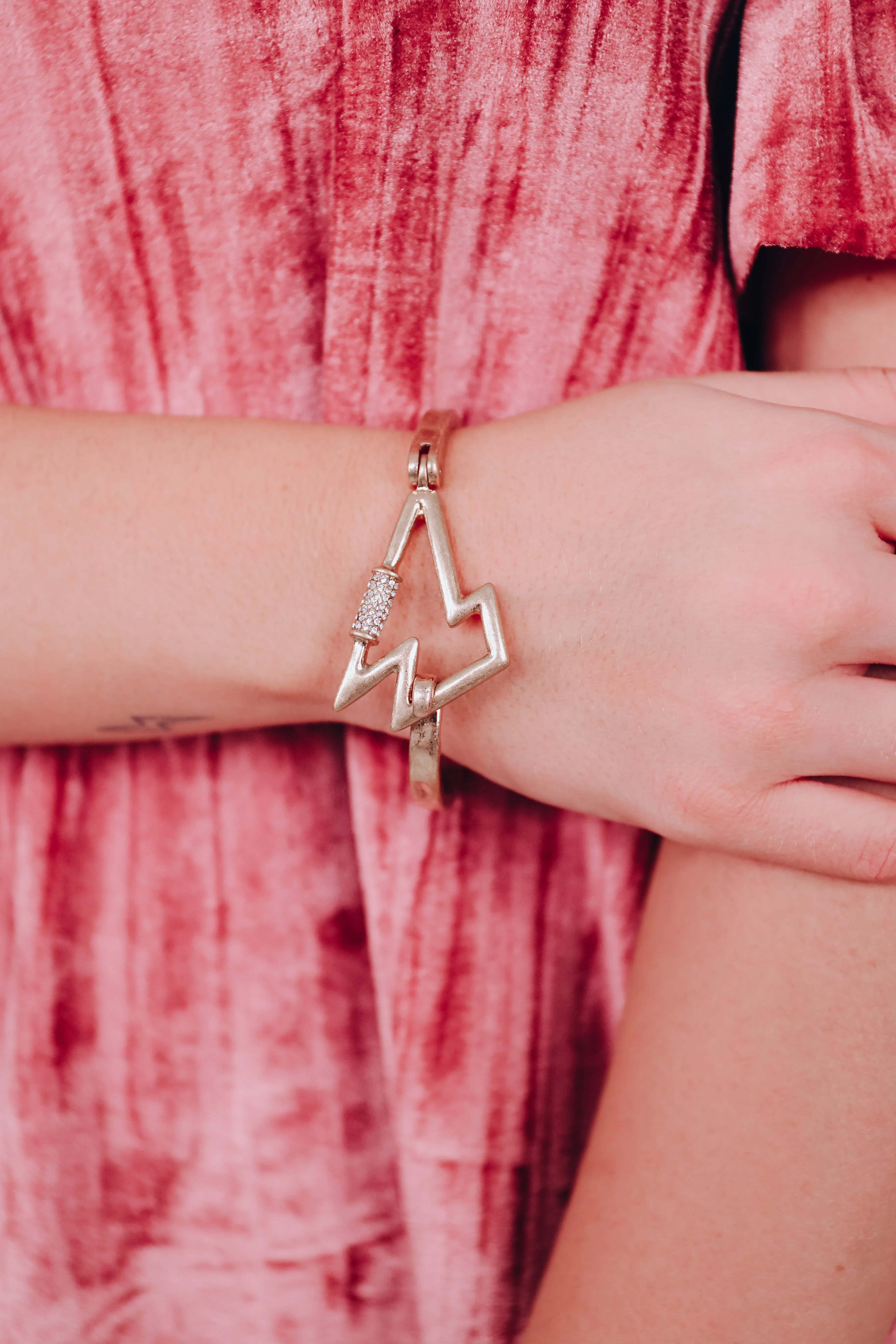 Abstract Rhinestone Bangle Bracelet  - Gold