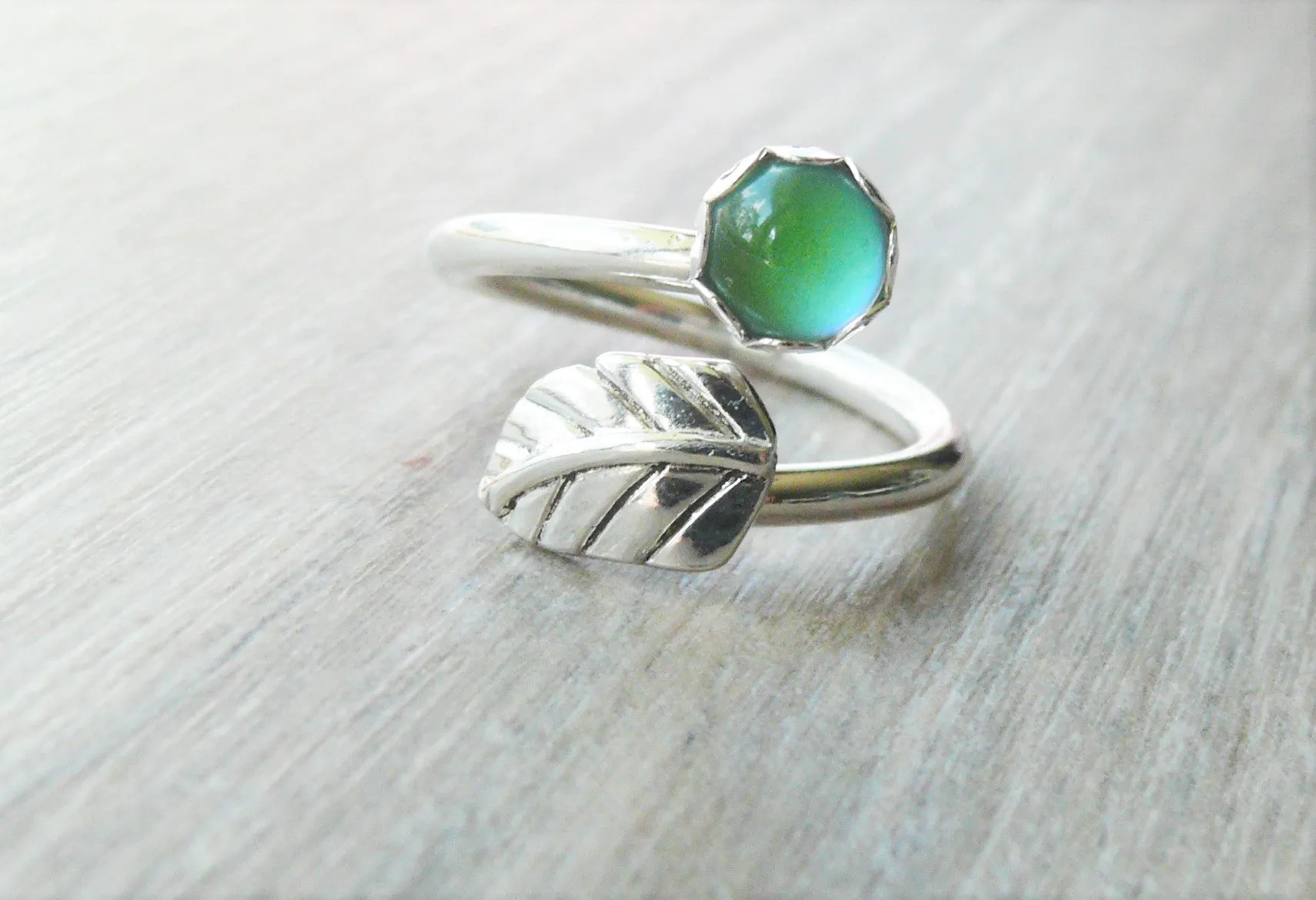 Adjustable Sterling Silver Leaf Mood Ring