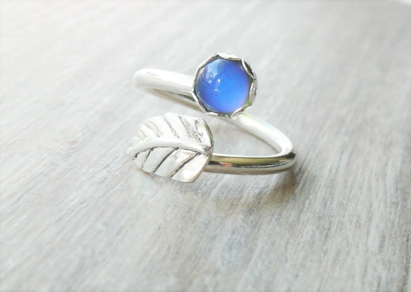 Adjustable Sterling Silver Leaf Mood Ring