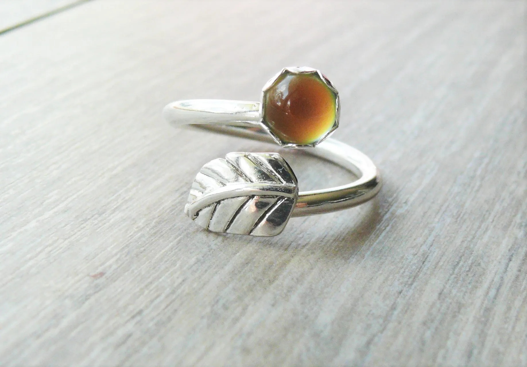 Adjustable Sterling Silver Leaf Mood Ring