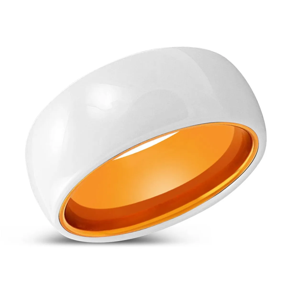 ALBA | Orange Ring, White Ceramic Ring, Domed