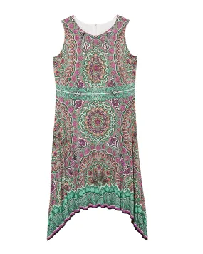 Alberta Sharkbite Pleat Dress | Light Green / Purple