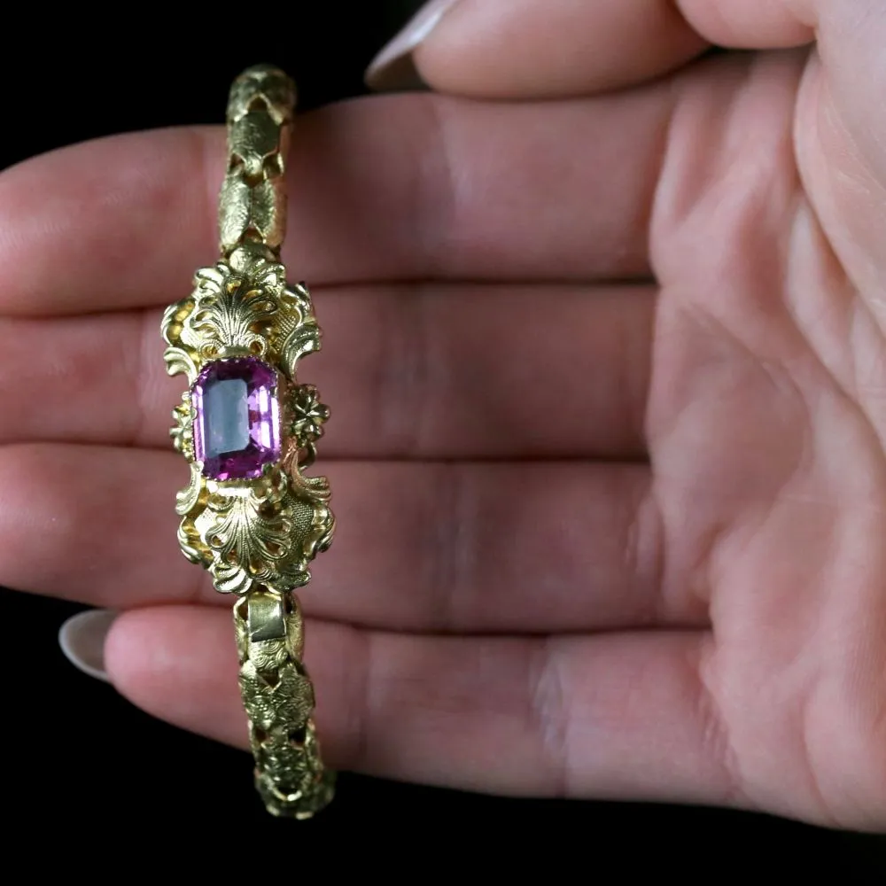 Antique Georgian Pink Topaz Bracelet 18Ct On Silver Circa 1800