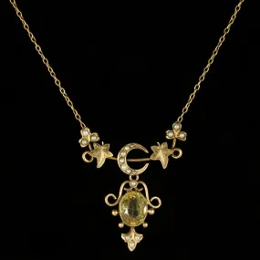 Antique Victorian Citrine Pearl Necklace Gold Cased Circa 1900