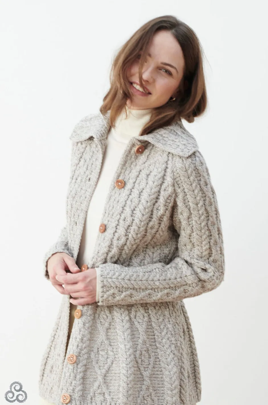 Aran - Flare Cardigan Diamond Pattern - Oat