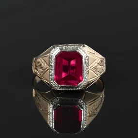 Art Deco Engraved Gold Ruby Signet Ring