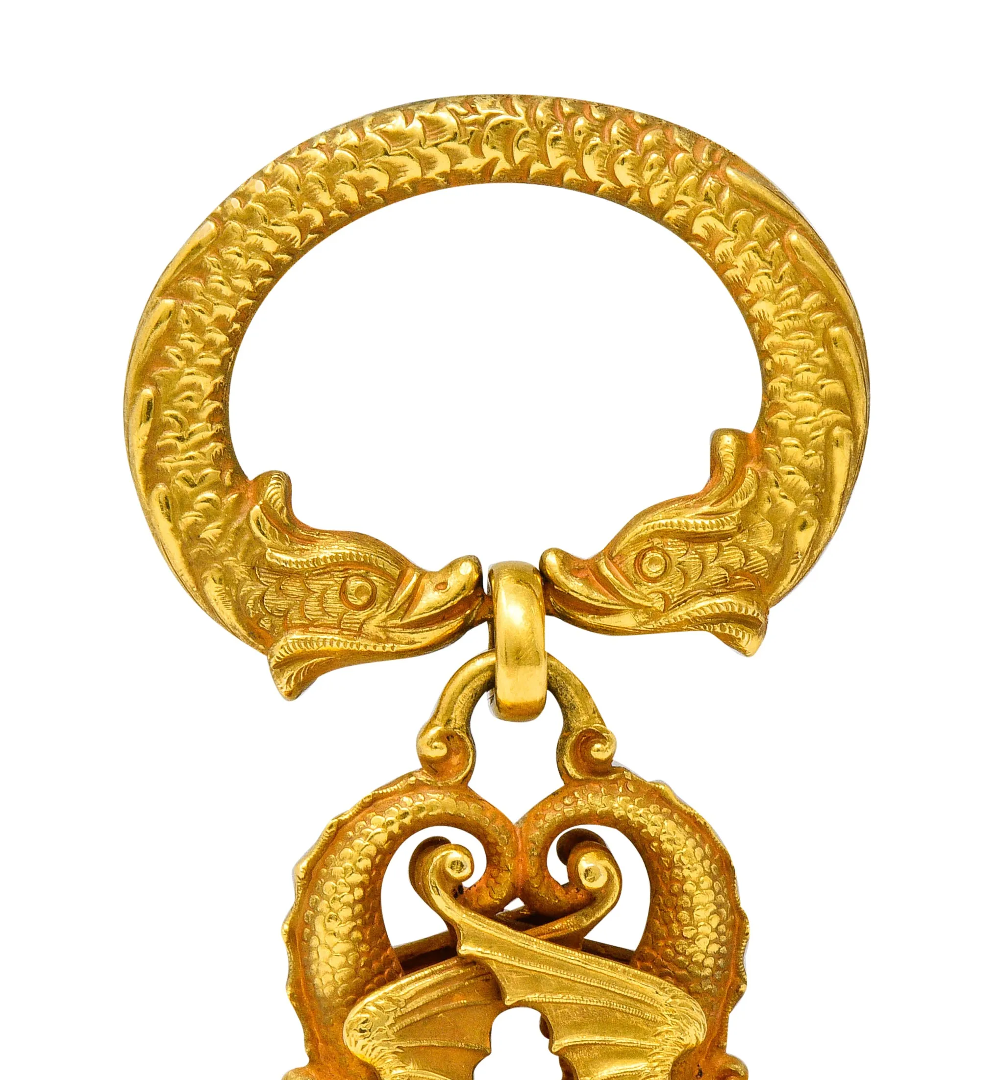 Art Nouveau Citrine 14 Karat Gold Sea Serpent Dragon Fob Pendant