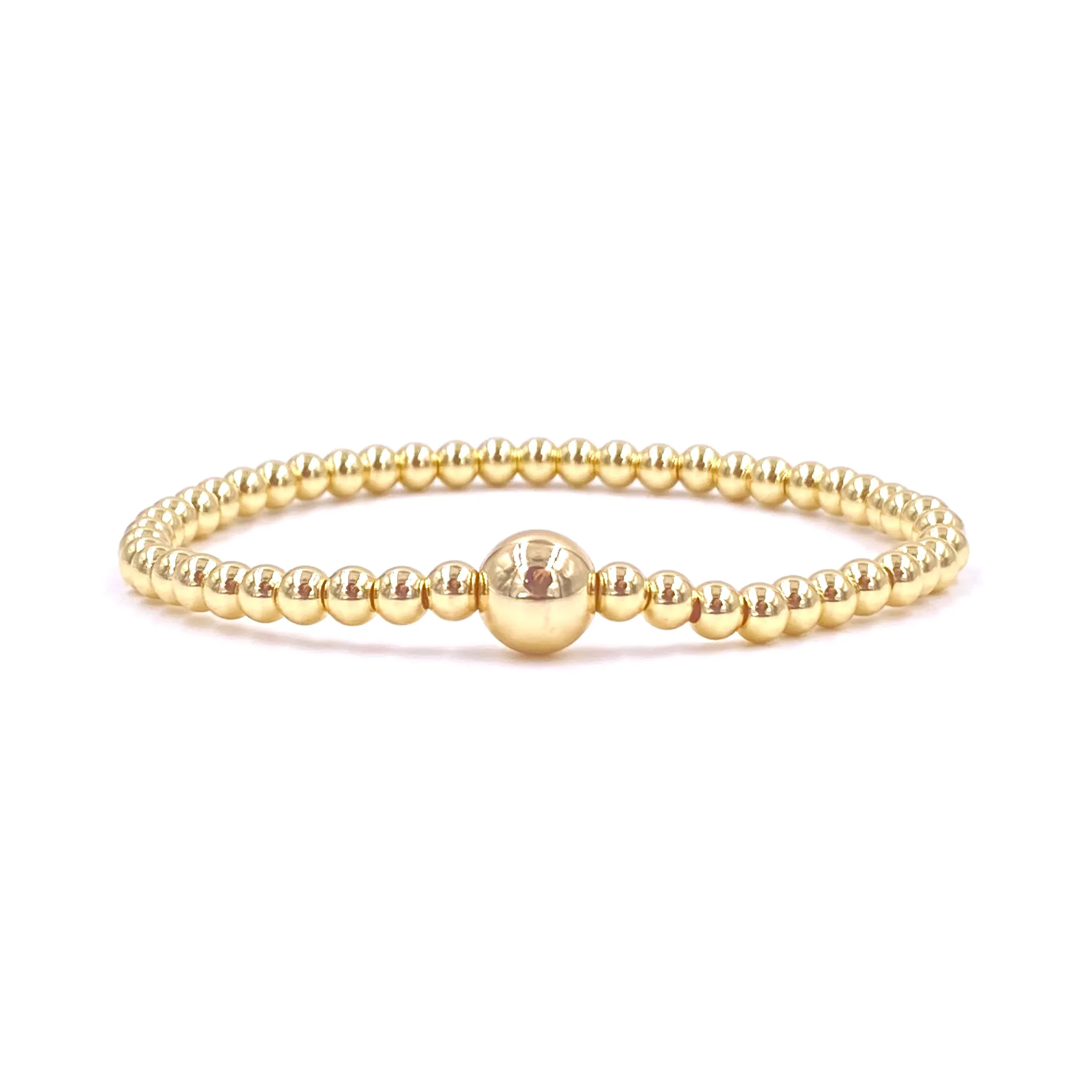 Ashley Gold Stainless Steel Single Ball Beaded Stretch Bracelet