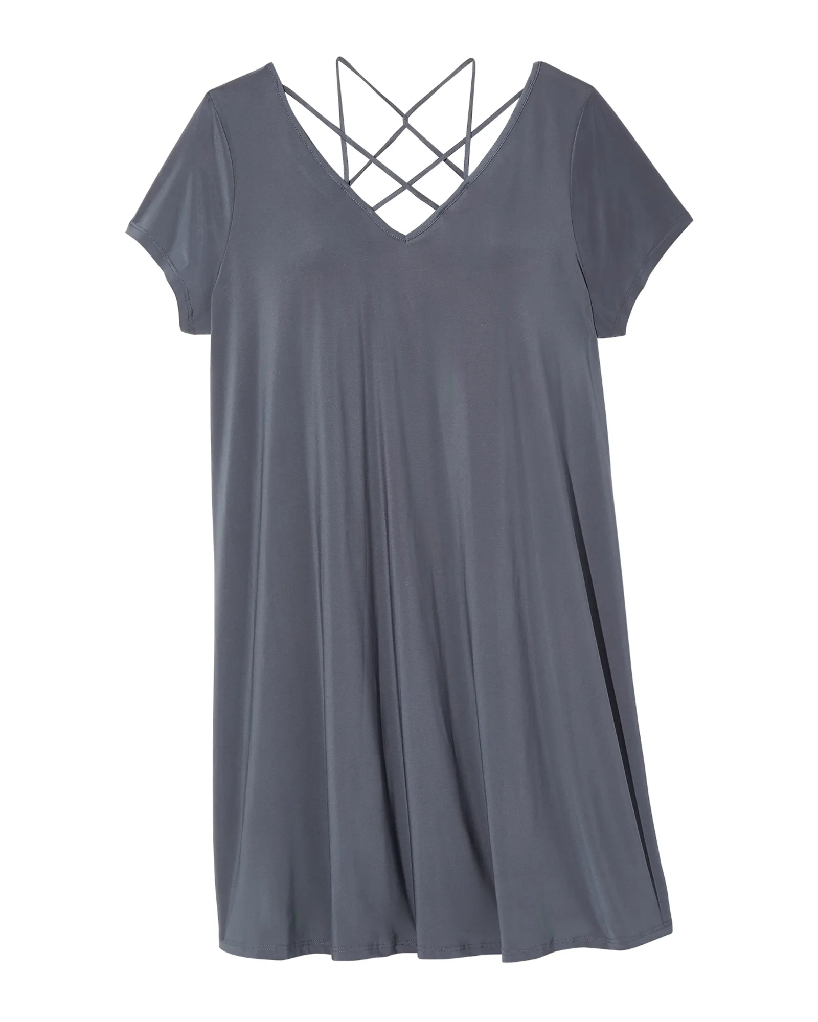 Astor Short Sleeve Lattice Back Swing Dress | Charcoal Grey