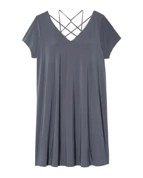 Astor Short Sleeve Lattice Back Swing Dress | Charcoal Grey