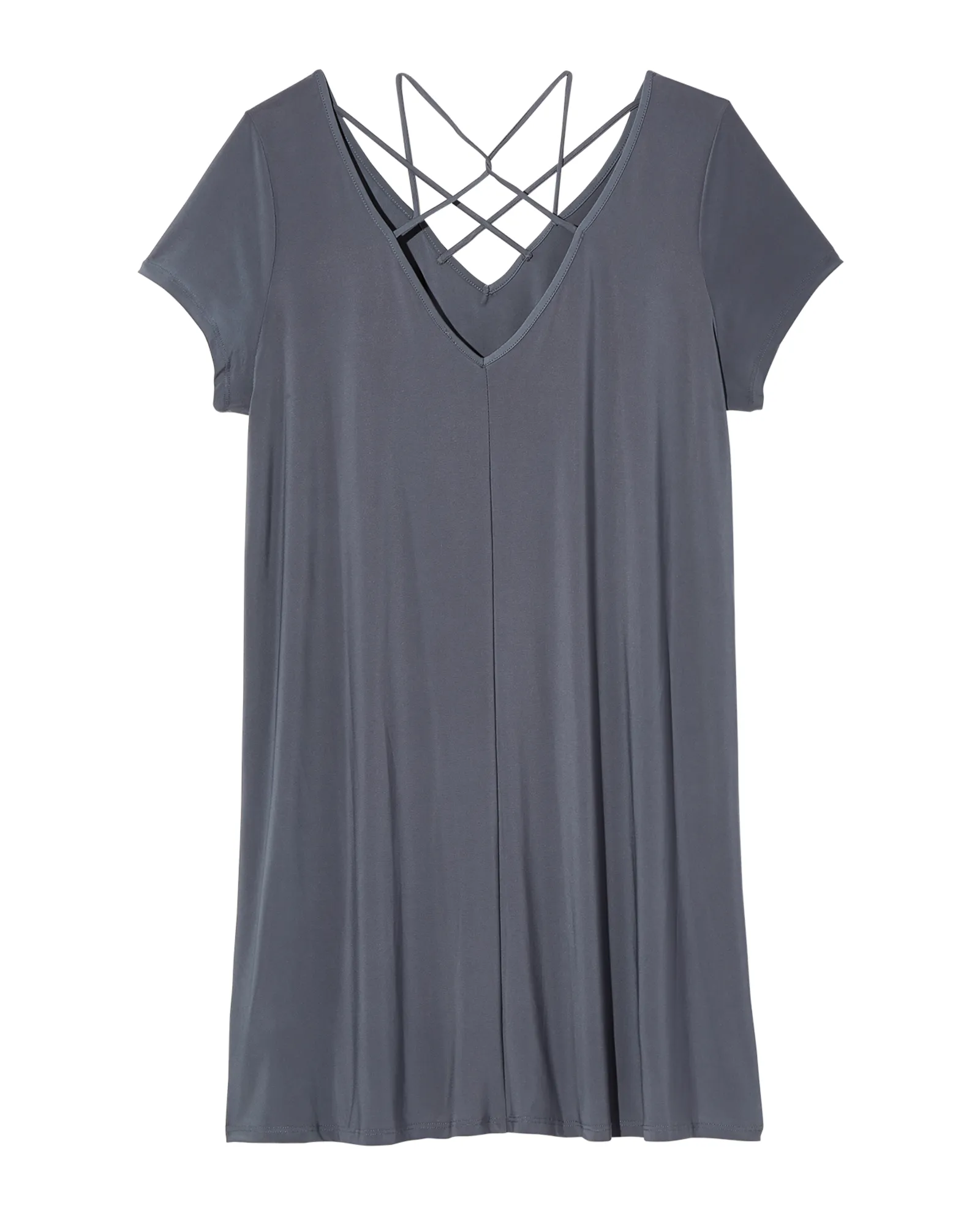 Astor Short Sleeve Lattice Back Swing Dress | Charcoal Grey