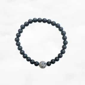 Auspicious Beaded Obsidian Bracelet 6mm Silver