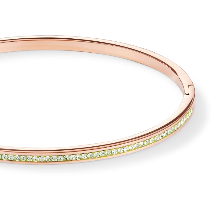 Bangle slim stainless steel rose gold & crystals pavé light green