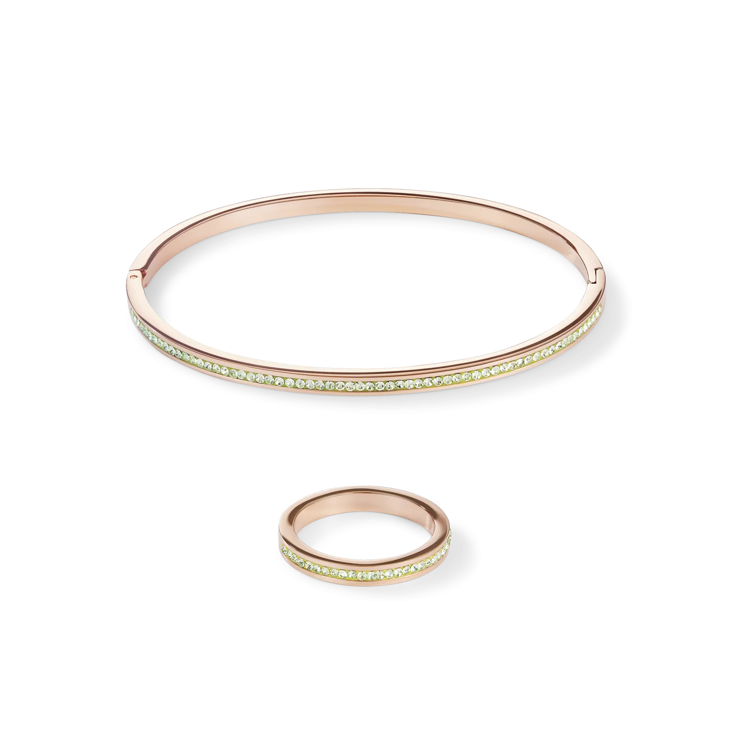 Bangle slim stainless steel rose gold & crystals pavé light green