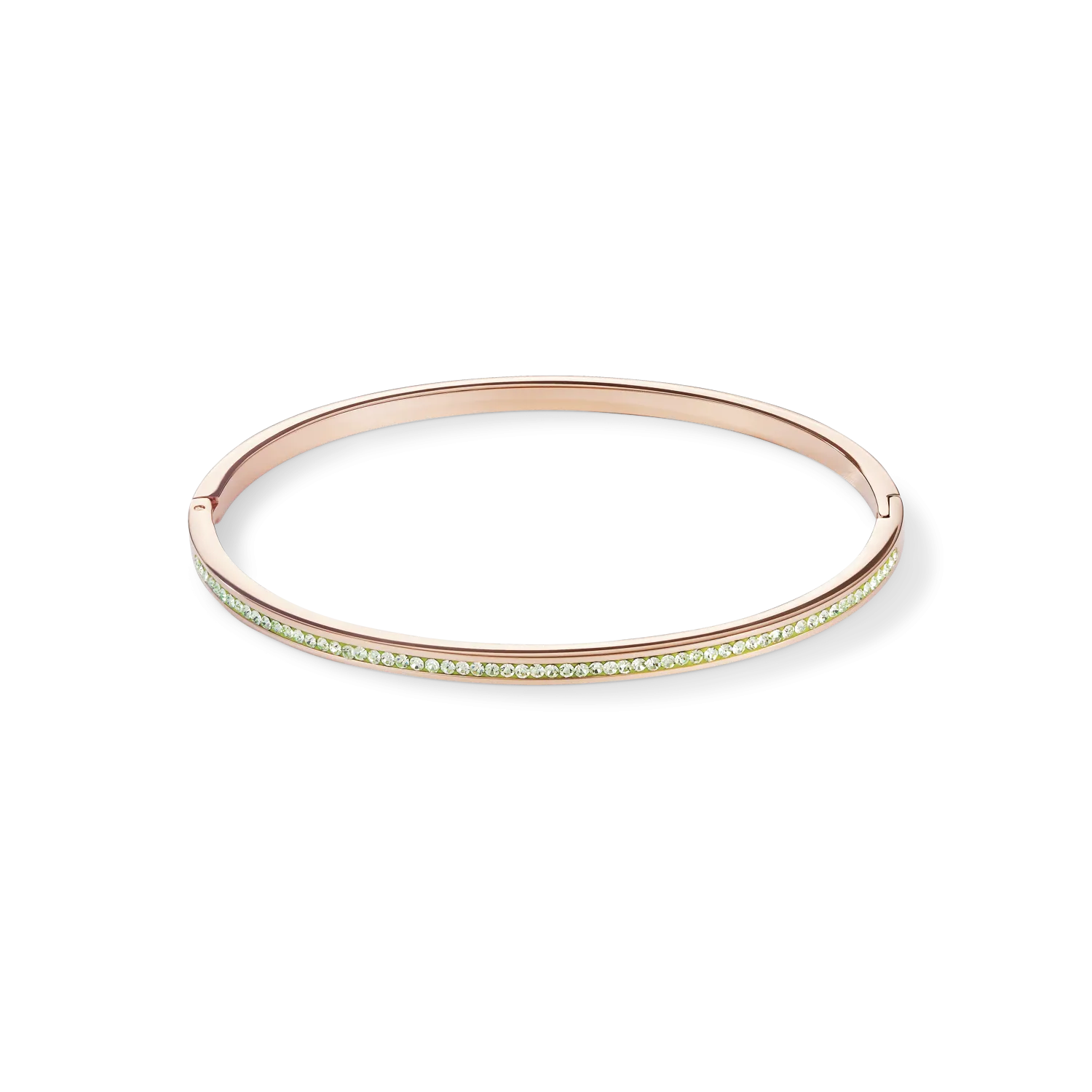 Bangle slim stainless steel rose gold & crystals pavé light green