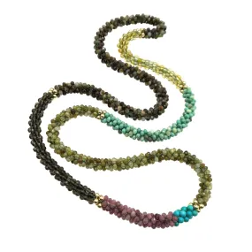 Beaded Gemstone Necklace: Green Garnet, Chrysoprase, Smoky Quartz and Gold