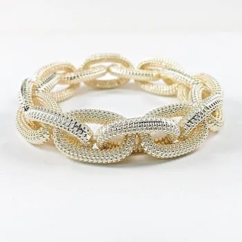 Beautiful Cable Link Beaded Textured Gold Tone Brass Bracelet