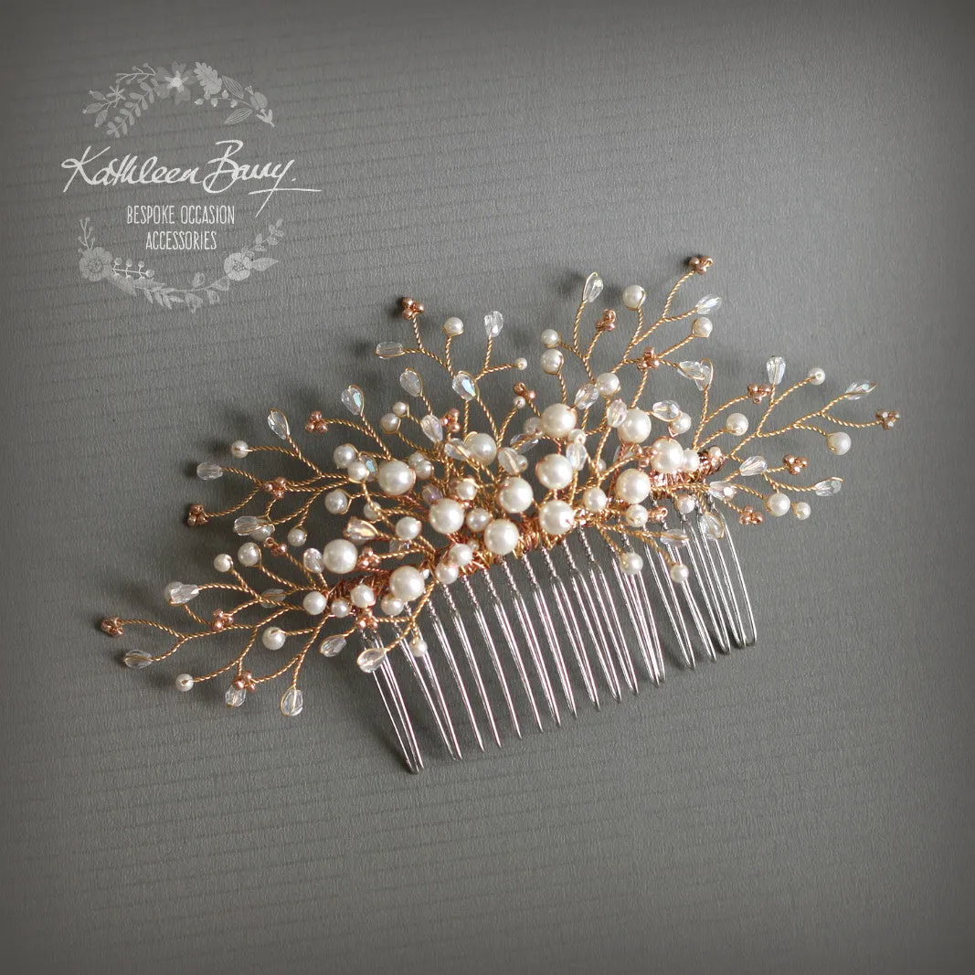 Beth Hair Comb with dainty, crystal & pearl detailing - Available in Gold, rose gold & Silver