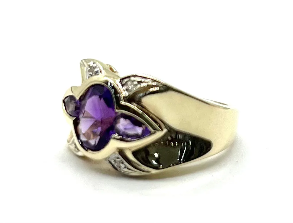 Bezel Amethyst and Diamond Ring