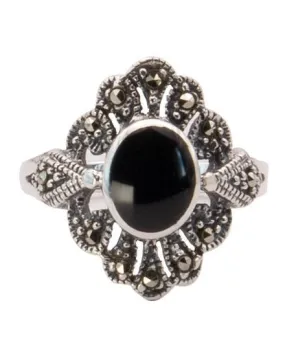 BLACK MARCASITE SILVER RING