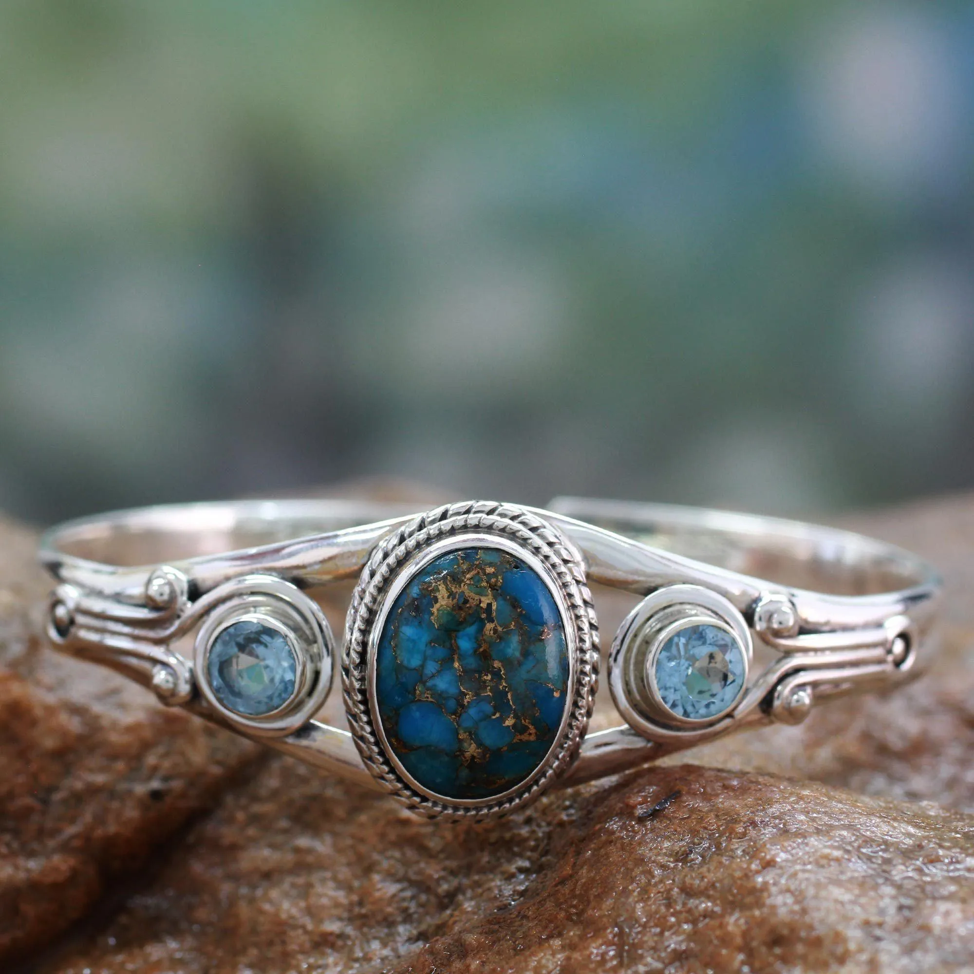 Blue Heavens Topaz & Turquoise Cuff Bracelet