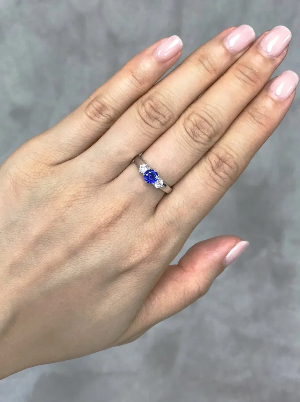 Blue Sapphire and White Sapphire Ring in White Gold