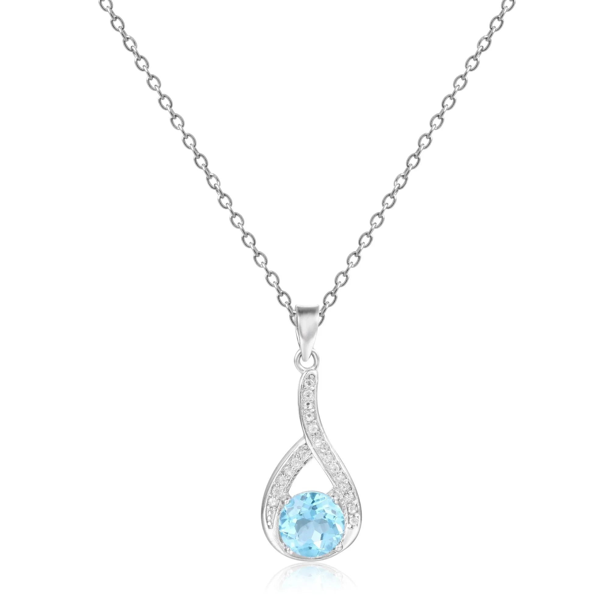 Blue Topaz Round Pendant Necklace