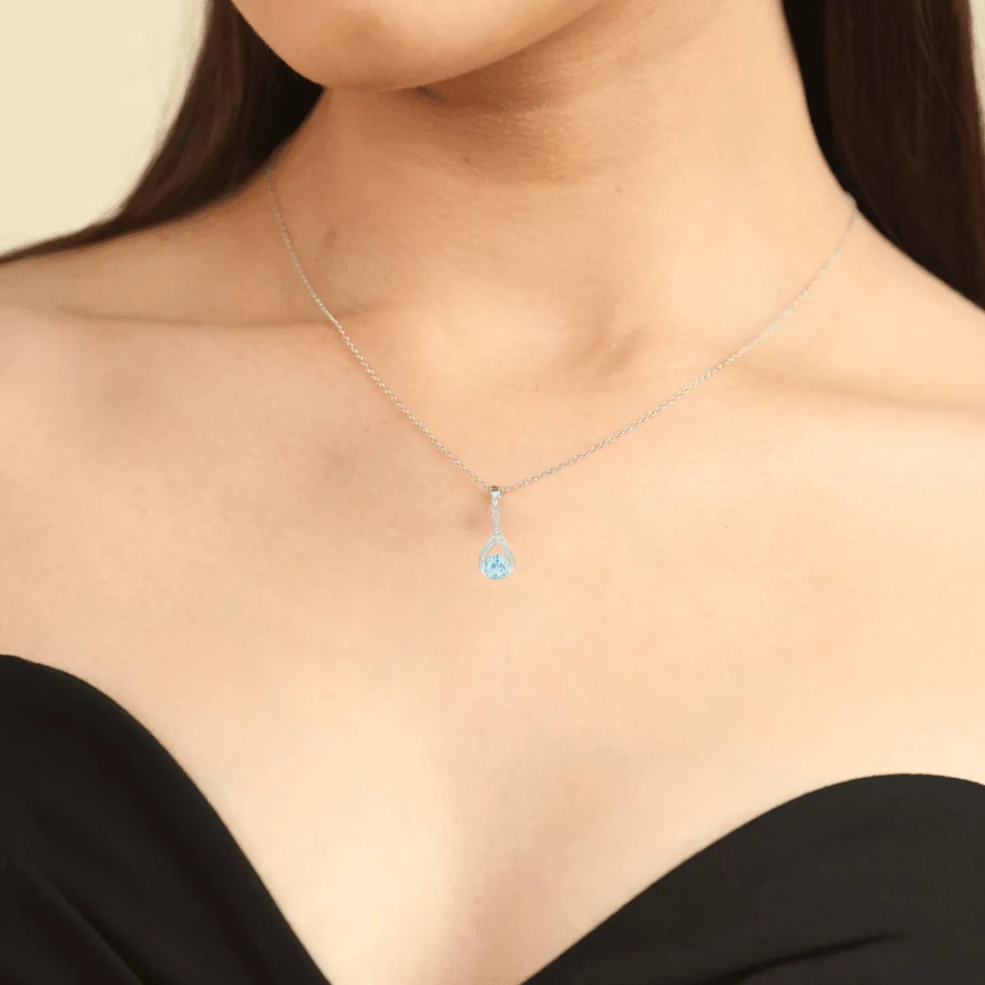 Blue Topaz Round Pendant Necklace