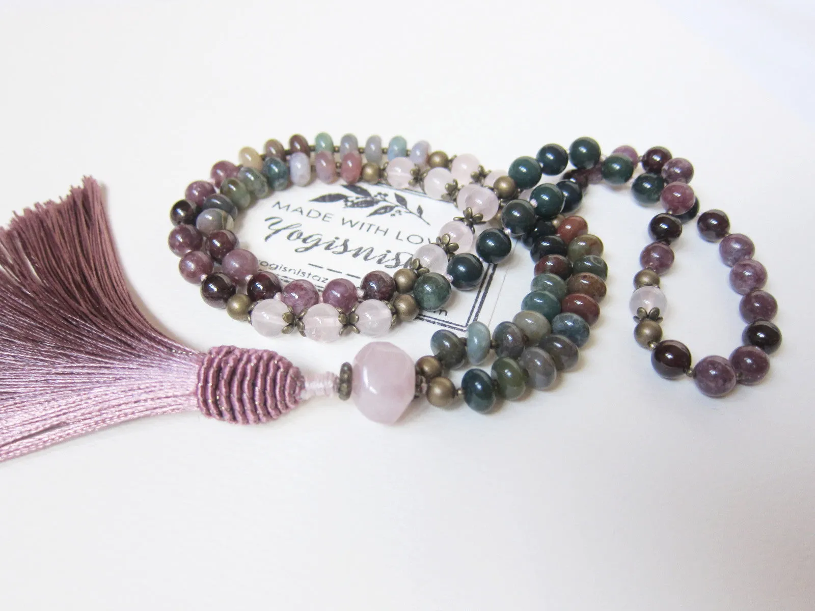 Bohemian Plum Lepidolite, Garnet, Bloodstone Tassel Beaded Necklace