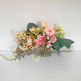 Bridal flower hair comb Peony wedding comb Pink and green headpiece Customisable wedding comb Magaela hair jewellery Romantic vintage comb