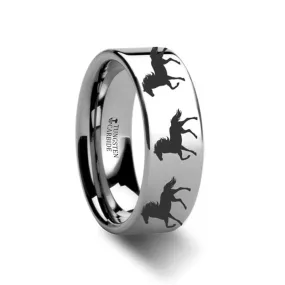 Brunswick Horse Print Ring Engraved Flat Tungsten Carbide Ring - 4mm - 12mm