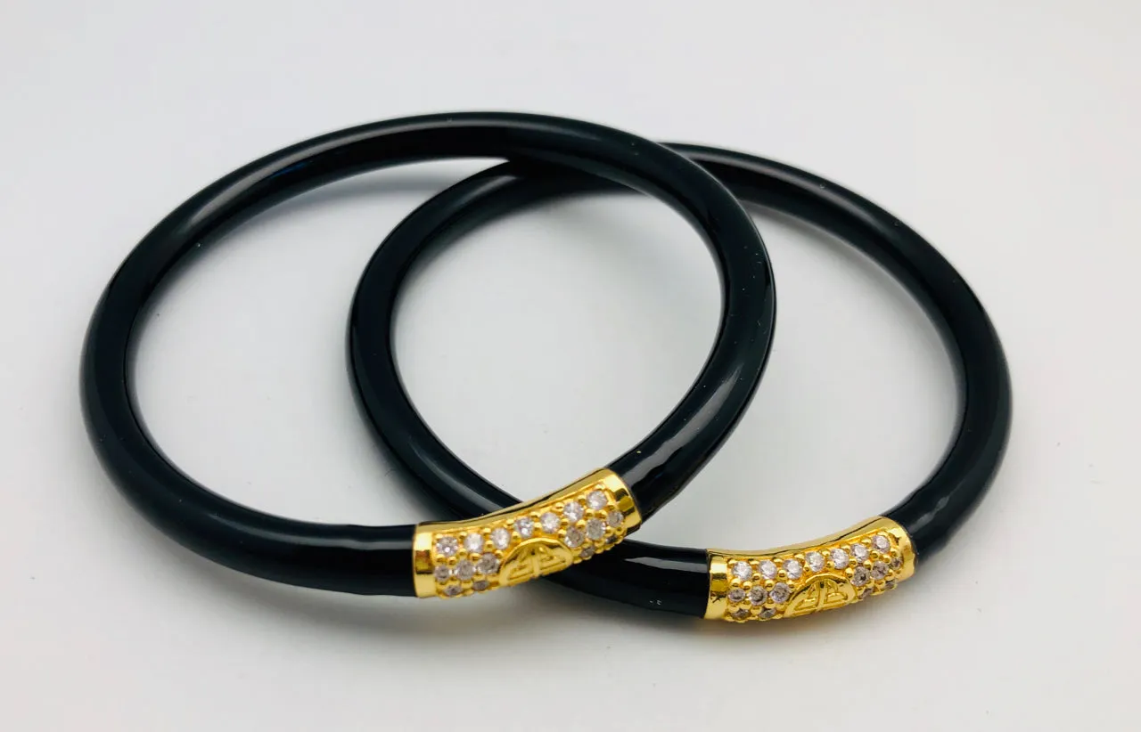 BuDhaGirl Black and Gold All Weather Buddhist Prayer Bangle Bracelet