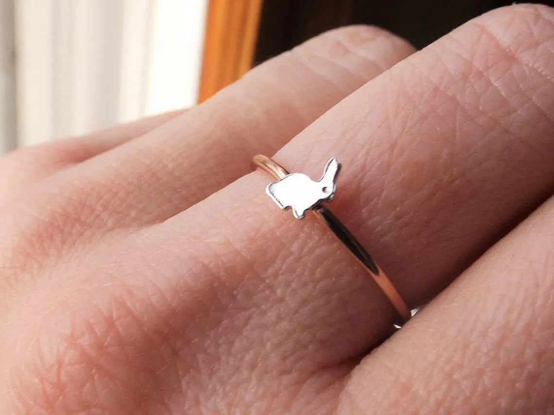 Bunny Ring, Little Bunny, Bunny Rabit Ring, Rabbit Rings, Gift, White Rabbit Ring, Silver Bunny, Stacking Ring, Simple Ring, Minimalist