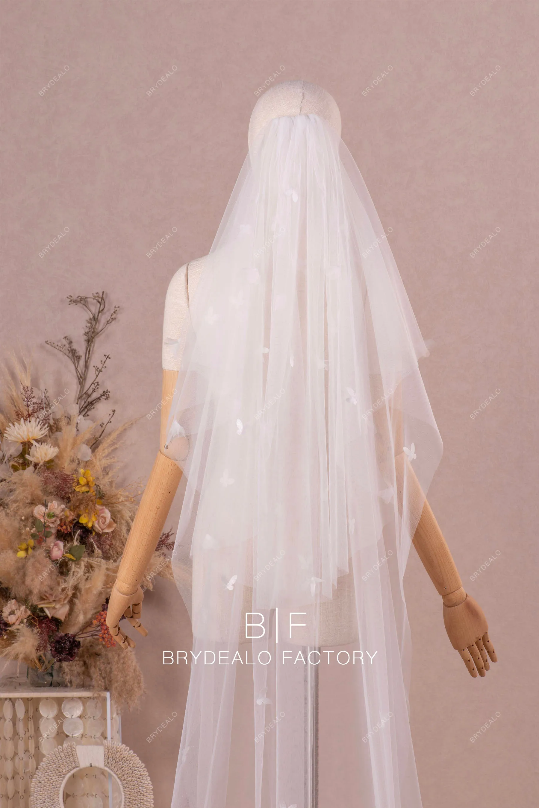 Butterfly Floral Beaded Lace Chapel Bridal Veil