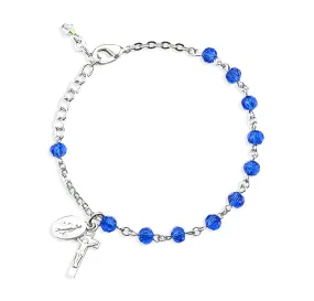 Caribbean Blue Round Faceted Crystal Rosary Bracelet - BR5050CB