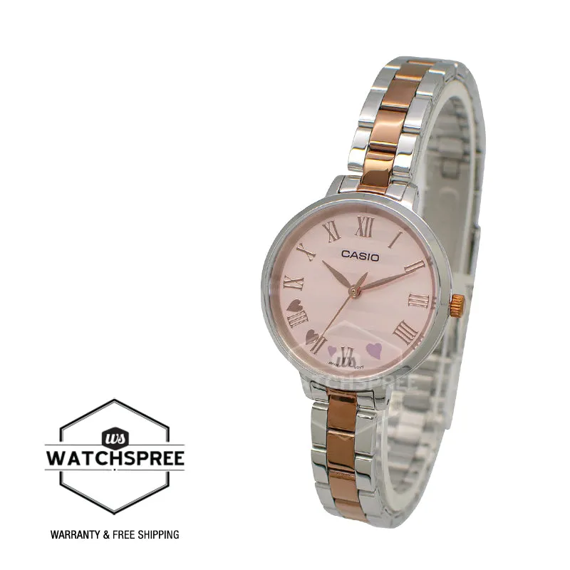 Casio Ladies' Analog Two Tone Rose Gold Ion Plated Stainless Steel Band Watch LTPE160RG-4A LTP-E160RG-4A