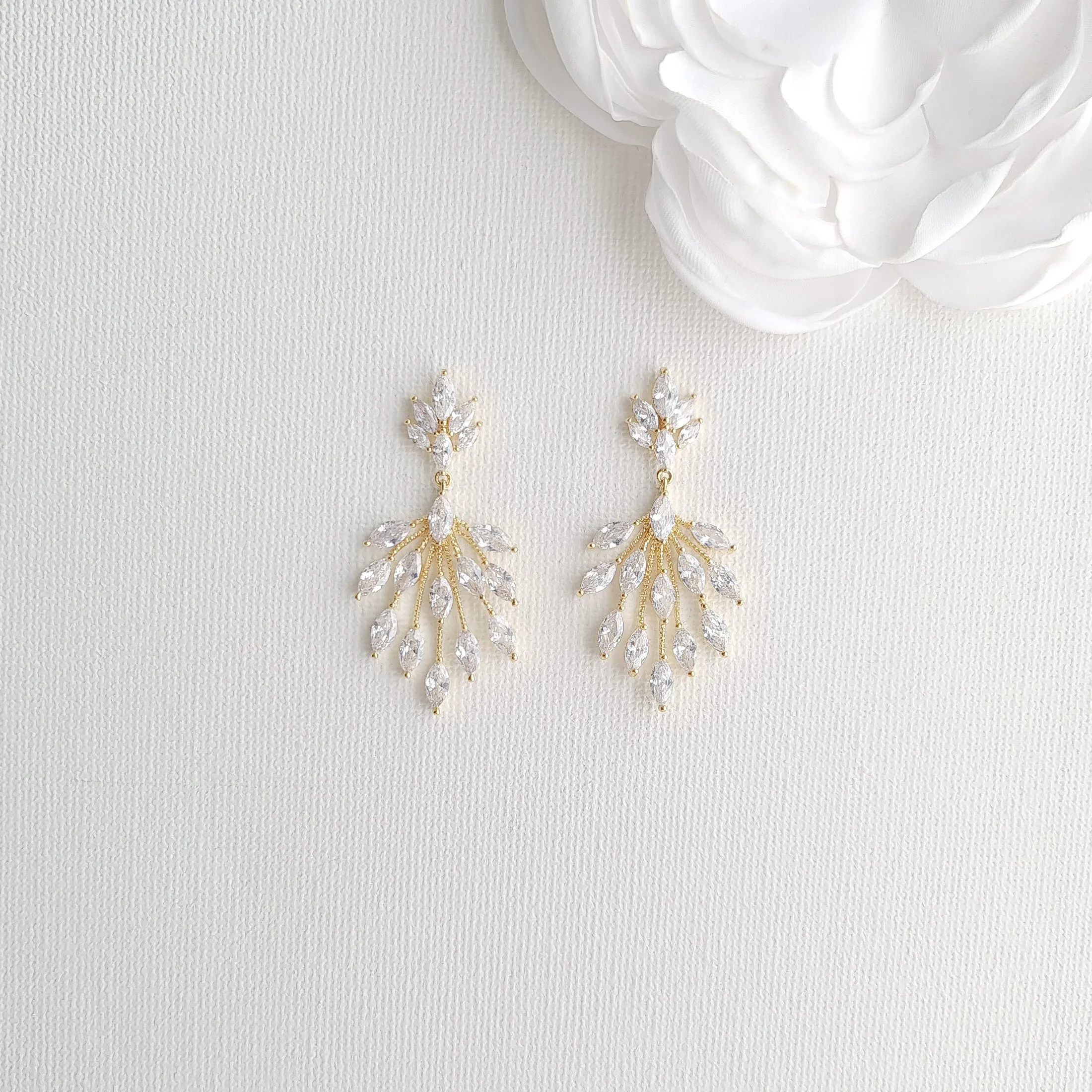 Chandelier Earrings for Weddings in Rose Gold-Belle