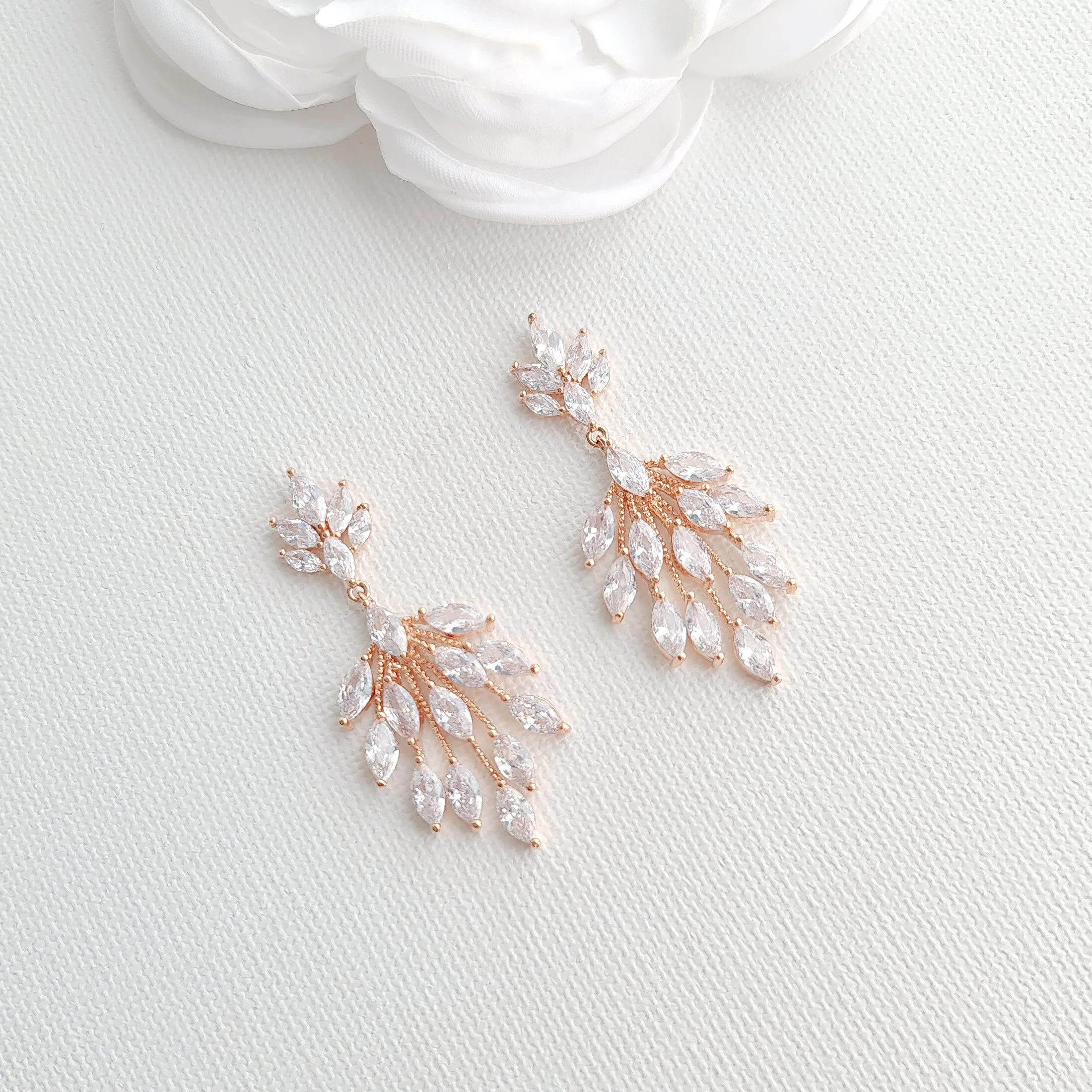 Chandelier Earrings for Weddings in Rose Gold-Belle