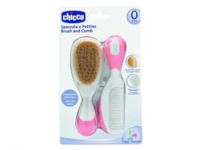 Chicco set brush with natural bristles   pink comb 0 m 