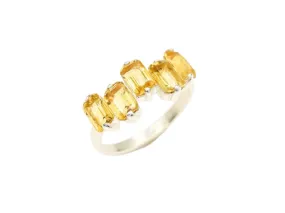 Citrine Baguette Ring - Natural Citrine Ring, Gold Citrine Ring