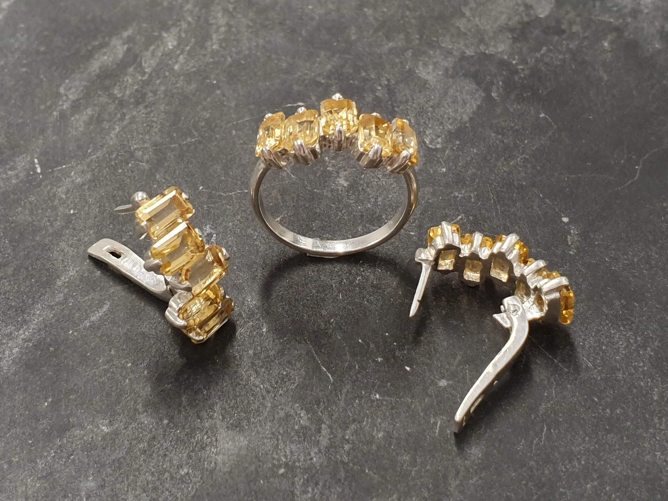 Citrine Baguette Ring - Natural Citrine Ring, Gold Citrine Ring