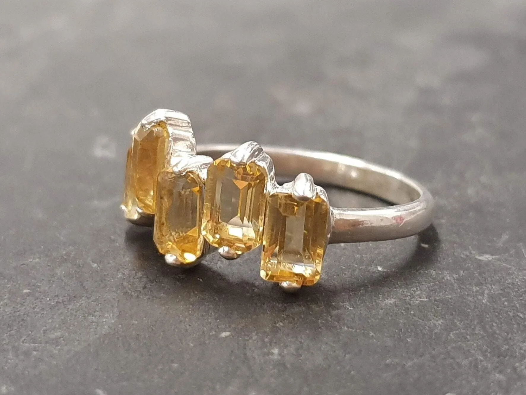 Citrine Baguette Ring - Natural Citrine Ring, Gold Citrine Ring