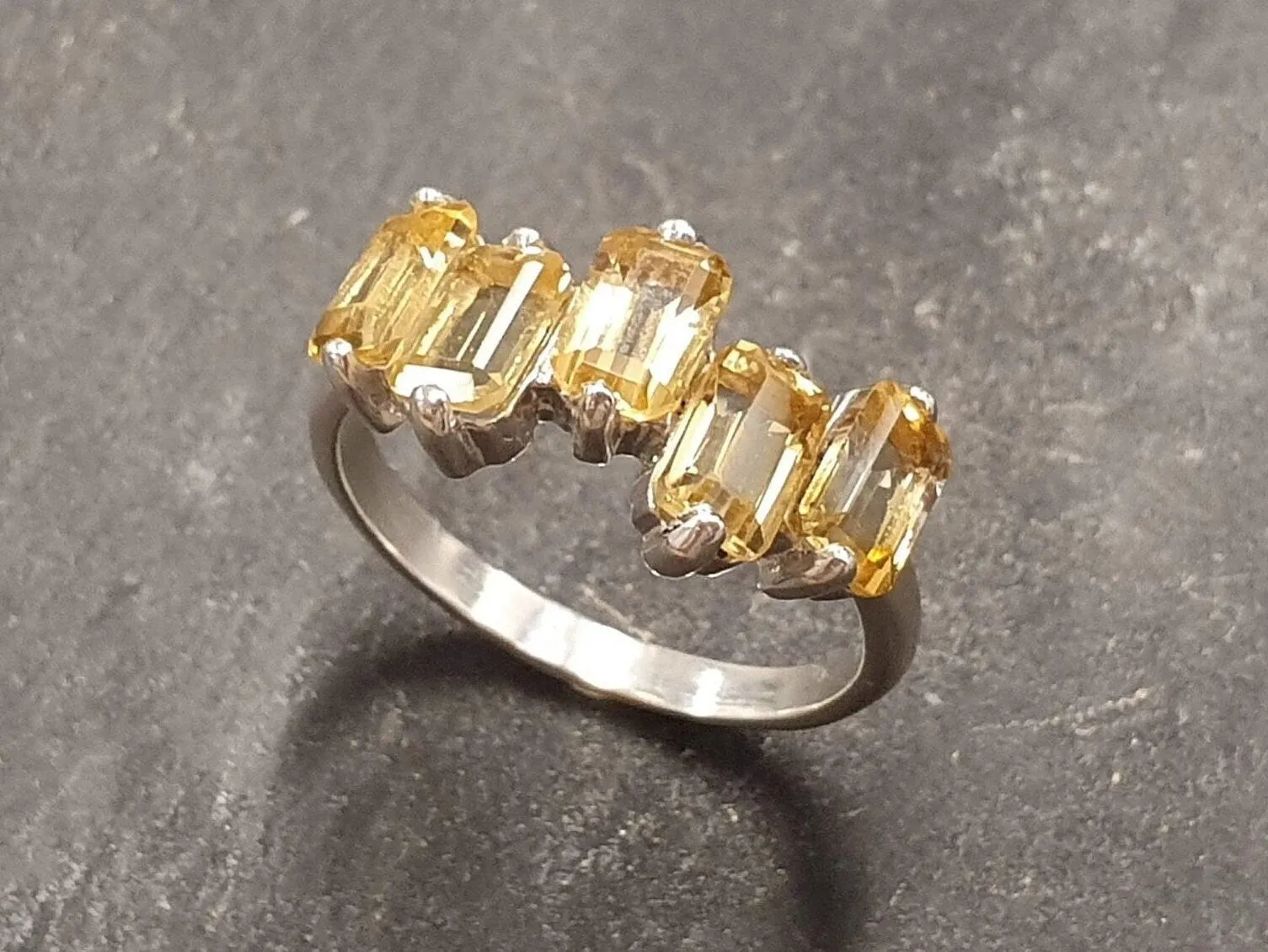 Citrine Baguette Ring - Natural Citrine Ring, Gold Citrine Ring