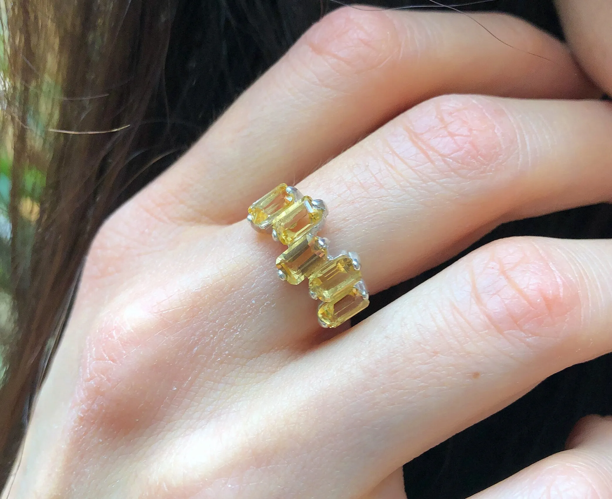 Citrine Baguette Ring - Natural Citrine Ring, Gold Citrine Ring